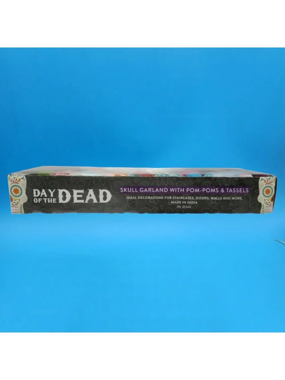 Sugar Skull Garland Day of the Dead Poms Poms Tassels Halloween Banner 7ft